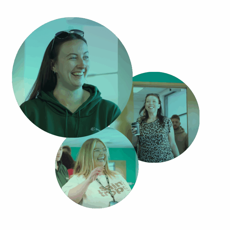 Three Procure Smart collegues headshots arranged in circular frames